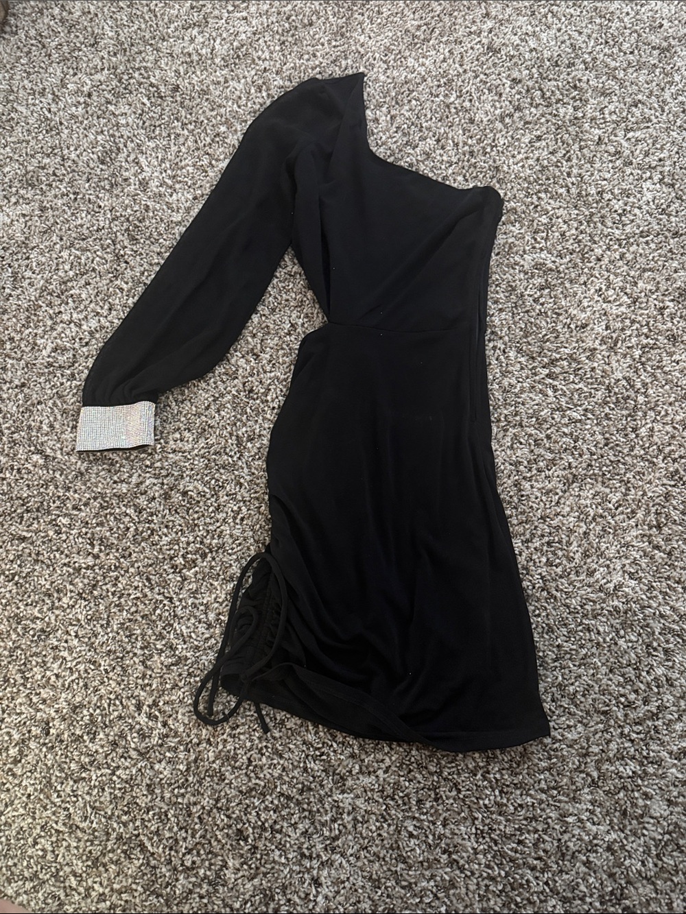 City Studio One-Shoulder Black Dress with Rhinestone Cuff